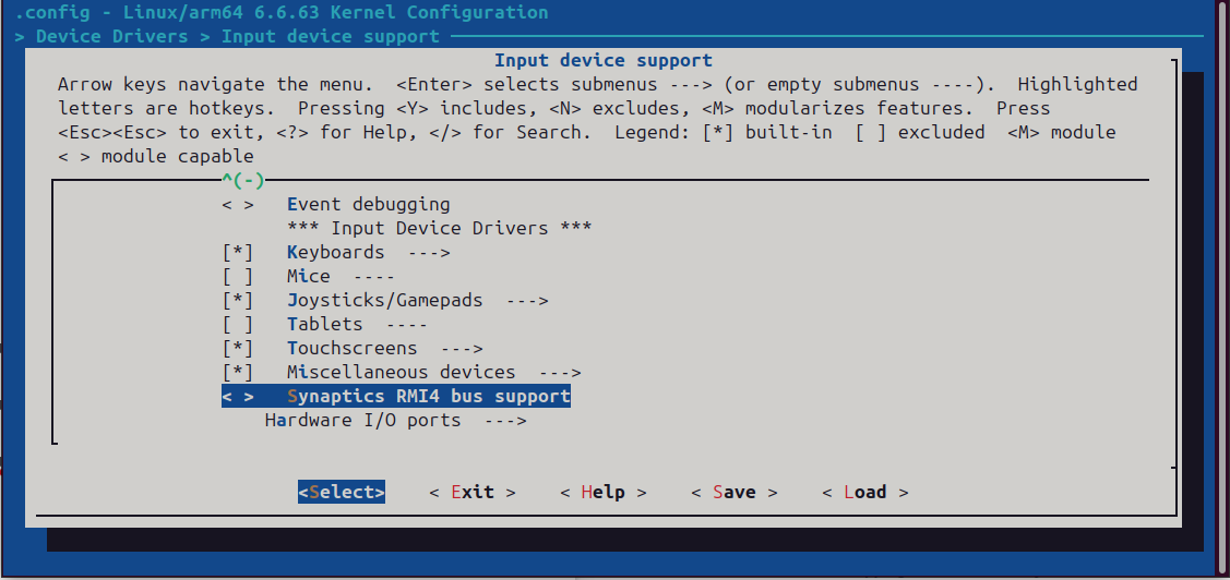 menuconfig with RMI4 options enabled