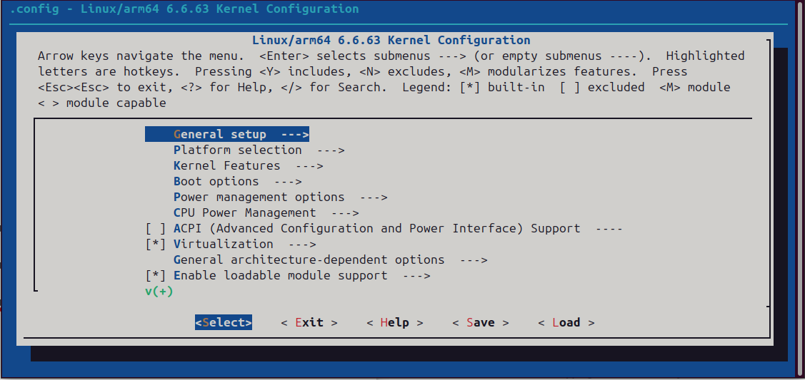 menuconfig home screen